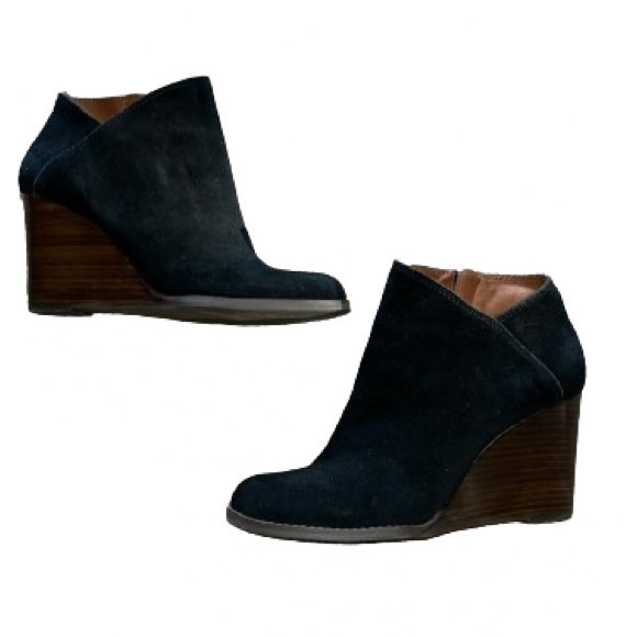 Lucky Brand Shoes - Lucky Brand Yakeena black suede wedge ankle boots size 8.5